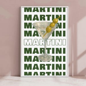 Martini Cocktail Poster - Digital Download Wall Art, Olive Martini Print, Retro Bar Decor, Kitchen or Home Bar Printable Art