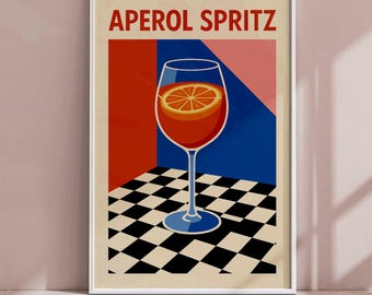 Aperol Cocktail Poster – Retro Modern Art Print | Digital Download | Kitchen Wall Decor | Mid-Century Cocktail Bar Art | Printable Wall Art