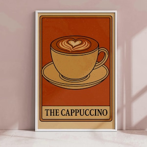 Cappuccino Vintage Poster | Retro Coffee Art Print | Digital Download Kitchen Wall Art | Cafe Decor | Cappuccino Drink Illustration