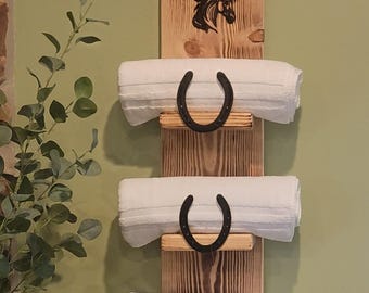 Rustic Horseshoe Towel or Plant Rack with Custom Engraving
