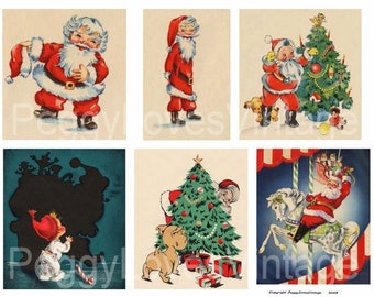 Santa 3 Digital Collage from Vintage Christmas Greeting Cards - Instant Download - Cut Outs