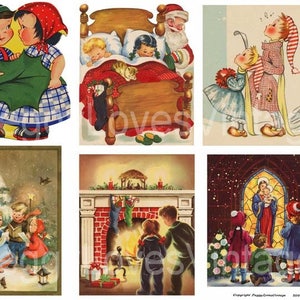 Colagem digital de crianças de Natal 2 de cartões de felicitações de Natal vintage - Download instantâneo - Recortes
