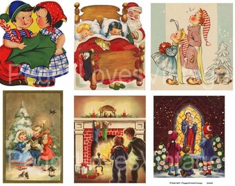 Christmas Kids 2 Digital Collage from Vintage Christmas Greeting Cards -  Instant Download - Cut Outs