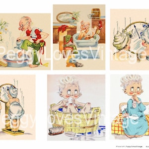 Spa Time 1 Digital Collage from Vintage Greeting Cards - Instant Download -  Cut Outs