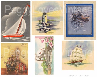 Nautical 1 Digital Collage from Vintage Greeting Cards - Instant Download - Cut Outs