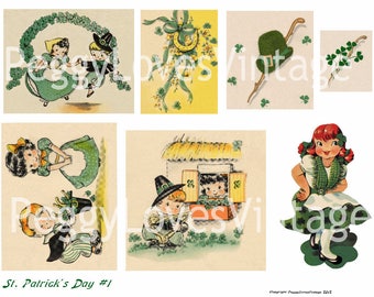 St Patricks Day 1 Digital Collage from Vintage Greeting Cards - Instant Download