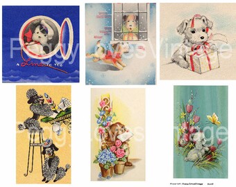 Awesome Dogs 1 Digital Collage from Vintage Greeting Cards - Instant Download - Cut Outs