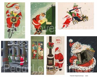 Santa 4 Digital Collage Vintage Greeting Christmas Cards -  Instant Download - Cut Outs