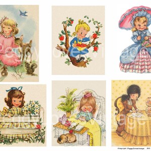 Sweet Little Girls 4 Digital Collage  from Vintage Greeting Cards - Instant Download