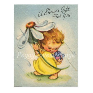 Bröllop 39 Söt duschälva med en blå fågel en digital bild från vintage gratulationskort - direkt nedladdning