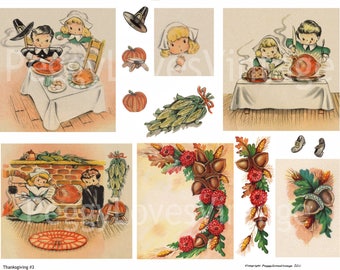 Thanksgiving 3 Digital Collage from Vintage Greeting Cards -  Instant Download - Cut Outs