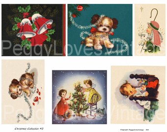 Christmas Collection 3 Digital Collage from Vintage Greeting Cards - Instant Download