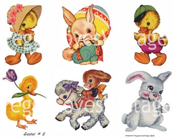 Easter 5 Digital Collage from Vintage Greeting Cards - Instant Download - Cut Outs