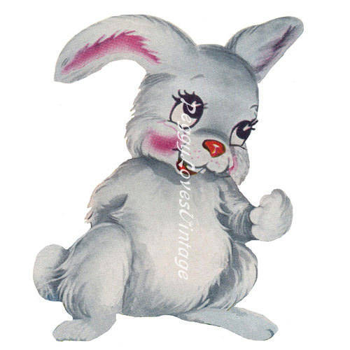 Animales 3: Un conejito tímido (imagen digital de tarjetas de felicitación antiguas) - Descarga instantánea