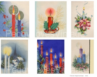 Candles 1 Digital Collage  from Vintage Christmas Greeting Cards - Instant Download