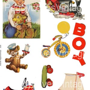 Petits garçons 1 collage numérique à partir de cartes de voeux vintage - téléchargement immédiat - découpes