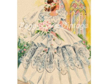 Wedding 1 a Beautiful Bride a Digital Image from Vintage Greeting Cards - Instant Download