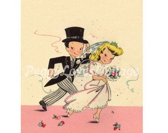 Wedding 27 a Cute Bride and Groom a Digital Image from Vintage Greeting Cards - Instant Download