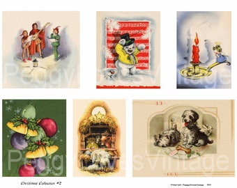 Christmas Collection 2 Digital Collage from Vintage Greeting Cards - Instant Download