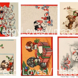 Christmas Puppies 1 Digital Collage from Vintage Christmas Greeting Cards- Instant Download
