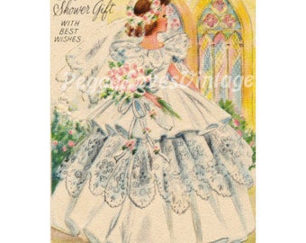 Boda 2 una hermosa novia una imagen digital de tarjetas de felicitación vintage - Descarga instantánea