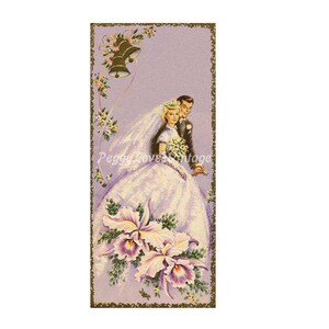 Mariage de 10 jeunes mariés avec des orchidées, une image numérique à partir de cartes de voeux vintage - téléchargement immédiat