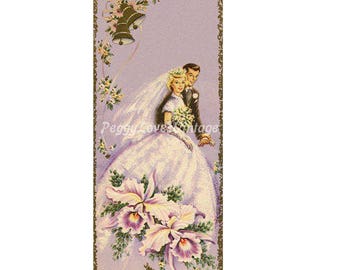 Wedding 10 Bride and Groom with Orchids a Digital Image from Vintage Greeting Cards - Instant Download