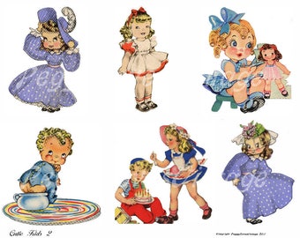 Cutie Kids 2 Digital Collage from Vintage Greeting Cards   - Cut Outs - Instant Download