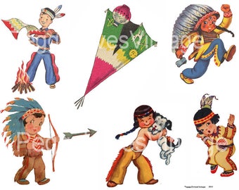 Little Warriors 1 Digital Collage from Vintage Greeting Cards - Instant Download -  Cut Outs