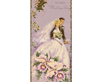 Wedding 11 Bride and Groom with Orchids a Digital Image from Vintage Greeting Cards - Instant Download