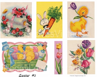 Easter 1 Digital Collage from Vintage Greeting Cards - Instant Download - Cut Outs