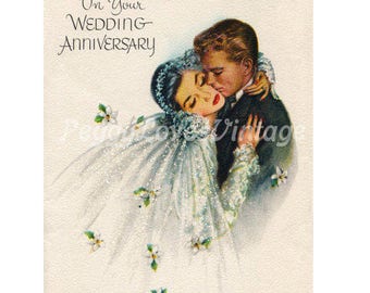 Wedding 18 Beautiful Bride and Groom a Digital Image from Vintage Greeting Cards - Instant Download