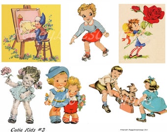 Cutie Kids 3 Digital Collage from Vintage Greeting Cards - Instant Download  - Cut Outs