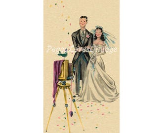 Wedding 15 Beautiful Bride and Groom Posing for Pictures a Digital Image from Vintage Greeting Cards - Instant Download