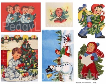 Christmas Boys 2 Digital Collage from Vintage Christmas Greeting Cards -  Instant Download - Cut Outs