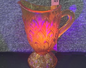 MCM UV Reactive Orange Small Pitcher Pressed Glass Kanawha