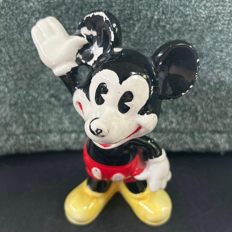 MCM Walt Disney's Ceramic Mickey Mouse Figurine Paint Loss Japan image 6