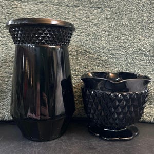 Art Deco Bundle Elegant Glass Vase n Candleholder Black Amethyst Diamondpoint