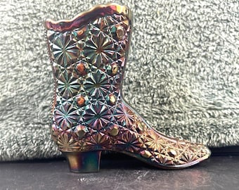 Fenton Black Luster Glass Boot Vintage Original