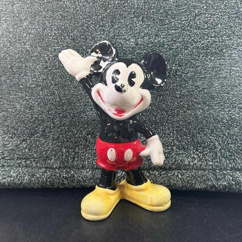 MCM Walt Disney's Ceramic Mickey Mouse Figurine Paint Loss Japan image 1
