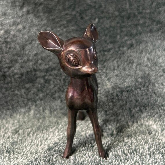 Vintage 1940s Bambi Bobblehead Figurine: Copper Tone Metal, Made