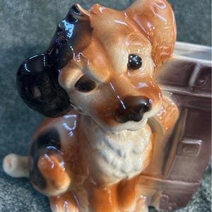Royal Copley Adorable Doggie with a Suitcase Planter Vintage