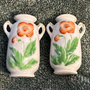 Two Vintage Occupied Japan Mini Porcelain Vase Flower with Handles