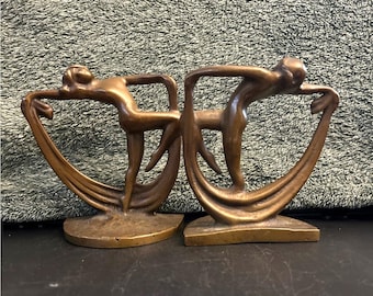 Art Deco Bookends Cast Brass Scarf Dancers