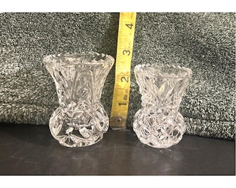 2 Kristal Zajecar Lead Cut Crystal Toothpick Holders or Small Bud Vases