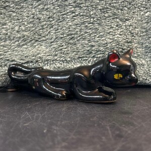 Black Panther Cat Redware Ceramic Figurine Made in Japan Vintage