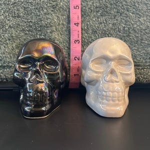 Halloween or Day of The Dead Ceramic Skull - Pearlized Black or White