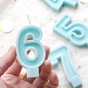 Bougies d'anniversaire bleues en cire d'abeille et d'olive, décoration de gâteau d'anniversaire en forme de chiffres, bougies d'anniversaire