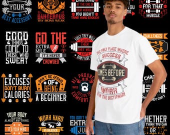 50 fitness t-shirt design bundle | AI, EPS, JPG, psd,svg,png| motivational and dynamic designs for fitness enthusiasts and gym lovers