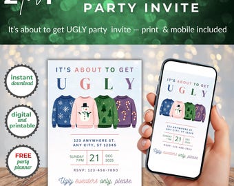Ugly Sweater Party Invitation | Funny and Modern Christmas Party Invite | Editable Canva Digital + Printable